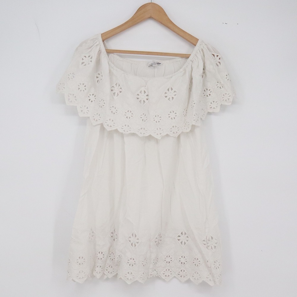 Miguelina Top Womens S Eyelet Off-The-Shoulder White Scalloped Cotton Excellent